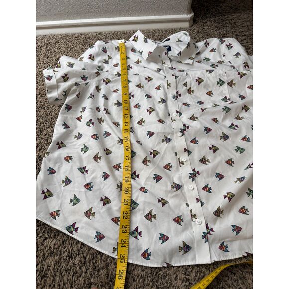 Lands End Womens No Iron Supima White Fish Shirt Sz 1X Button Up Casual - Picture 8 of 8